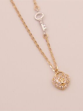 14k real gold Heart Lock Pendant Necklace - Gold